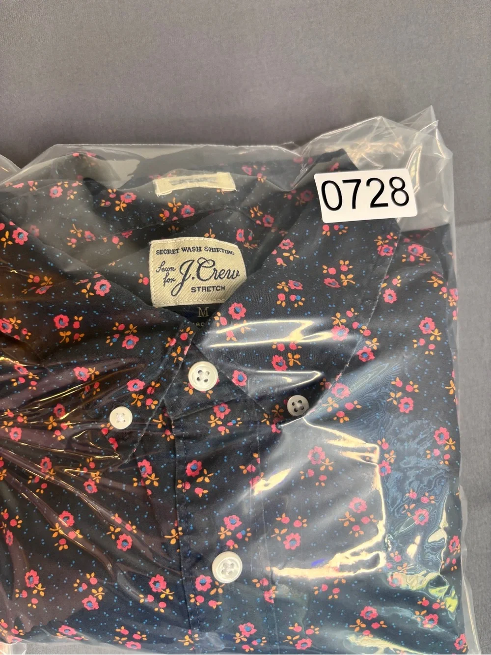 J.Crew Secret Wash Floral Button Down Shirt Men's M Stretch Navy Pink Cotton